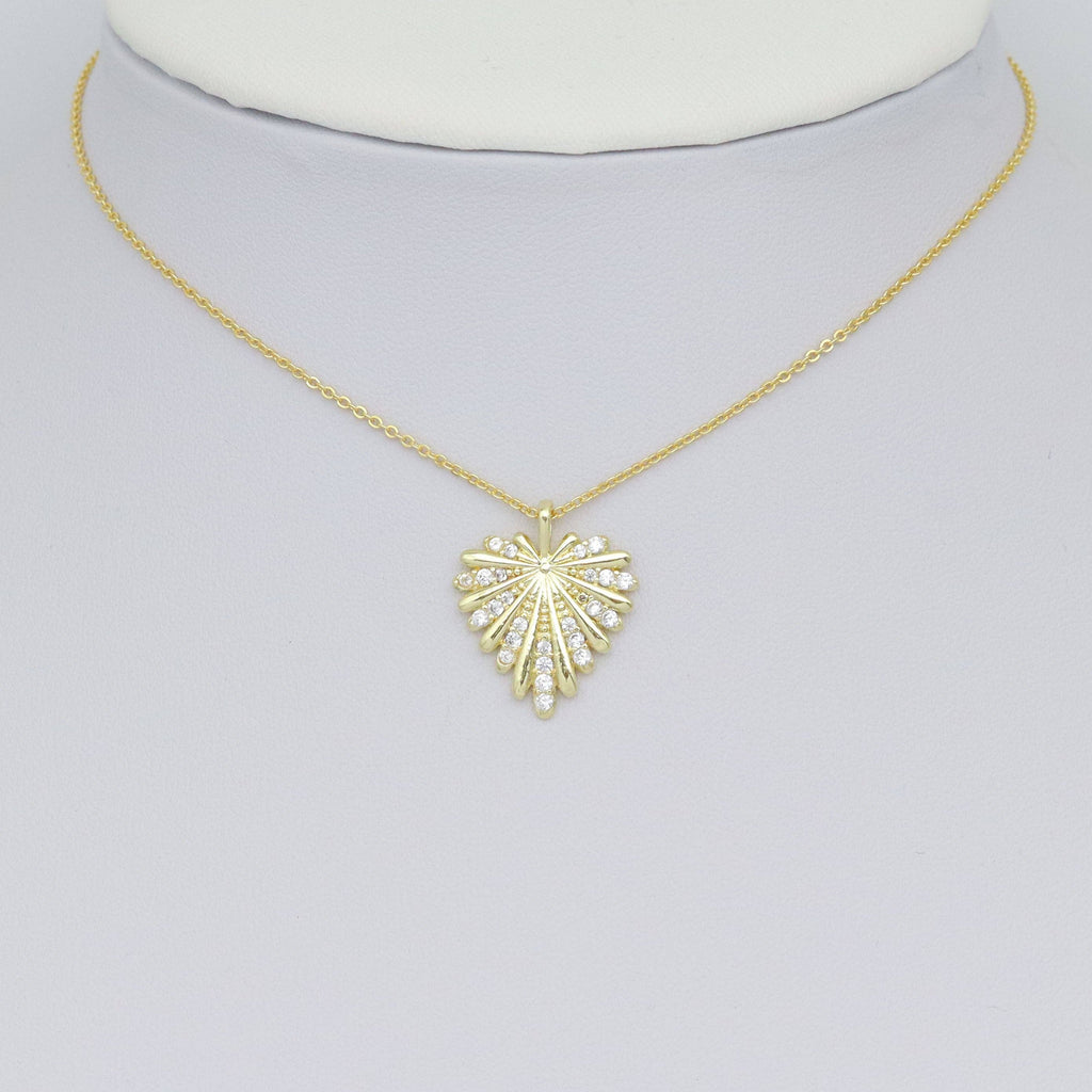 Clear CZ Gold Heart Leaf Shape Charm Pendant, Sku#LX745