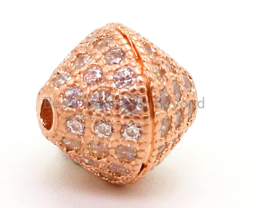 CZ Micro Pave Bicone Spacer Beads with Clear Crystal for Bracelet/Necklace, Cubic Zirconia Beads, Bracelet Charms, 10.2x9.6mm, sku#G31
