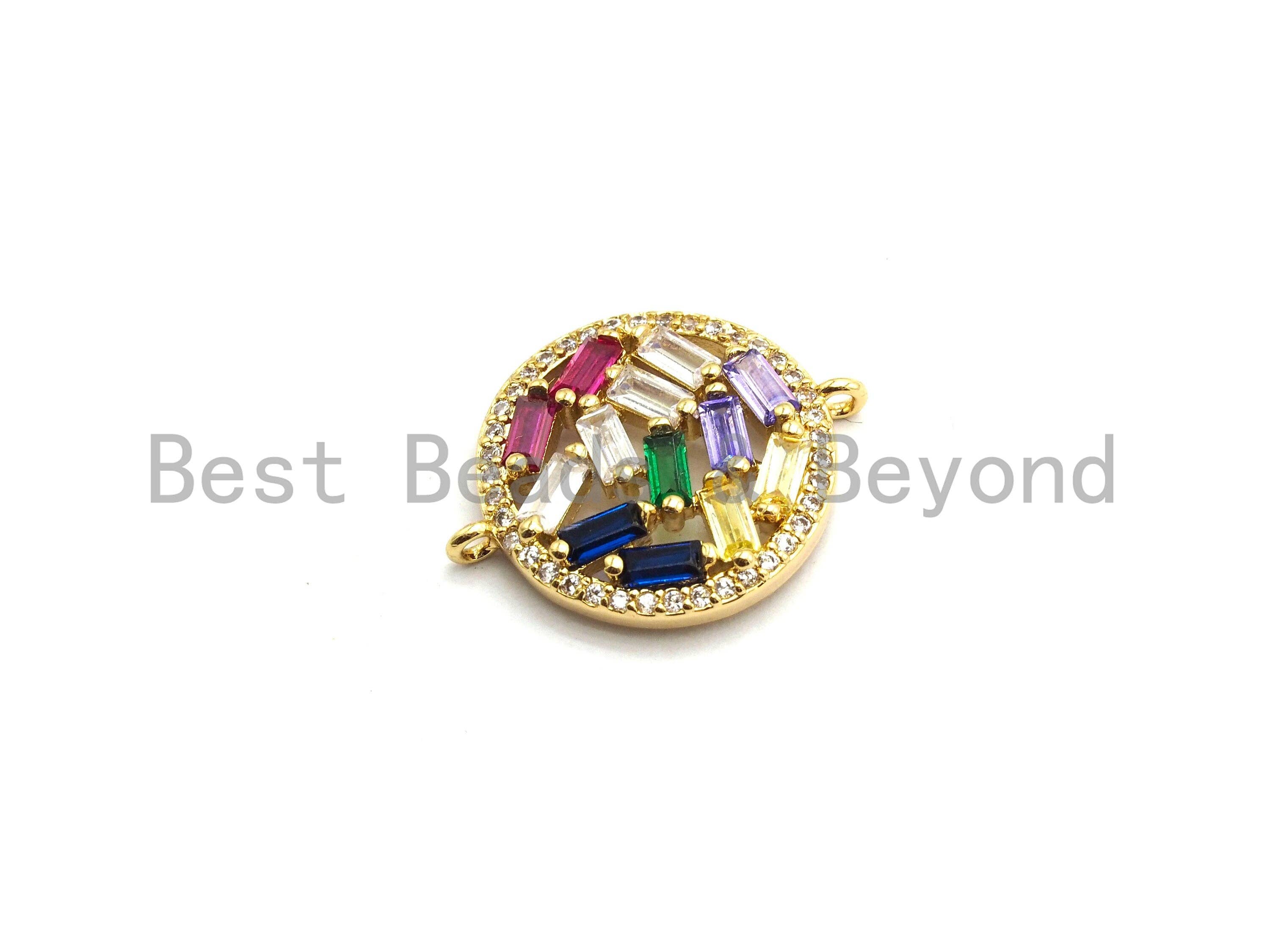 Colorful CZ Micro Pave Round Connector with baguette cz cluster, Link Connector, Spacer Connector, 17x22mm,sku#E410