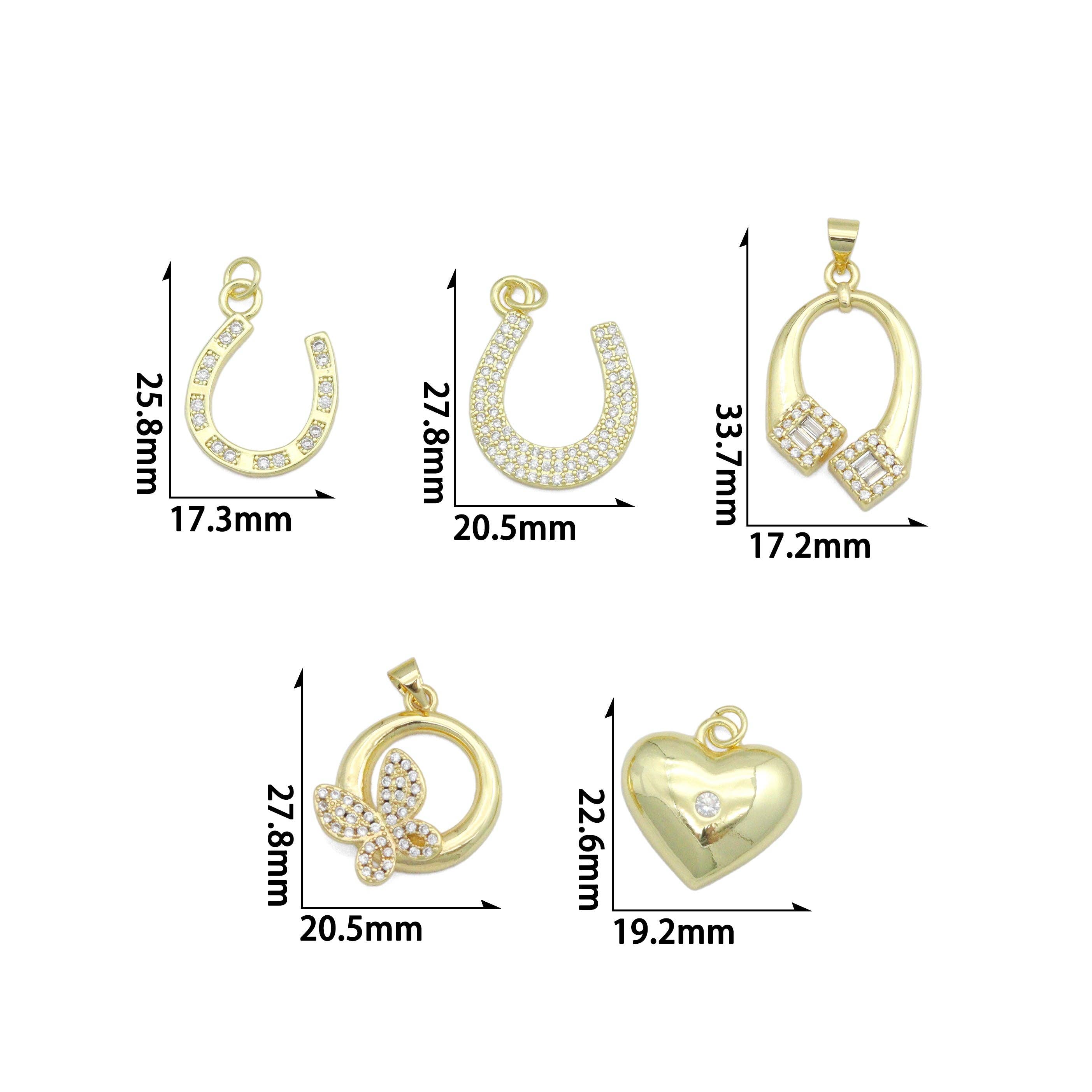 Clear CZ Gold Horseshoe Heart Butterfly Charm Pendant,Sku#LK1253