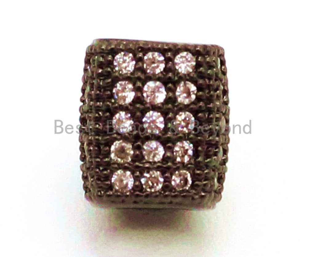 CZ Big Large Hole Tube Spacer Micro Pave Beads, Cubic Zirconia Drum Barrel Space Beads, Men's Bracelet Findings, 7x6mm, SKU#G39