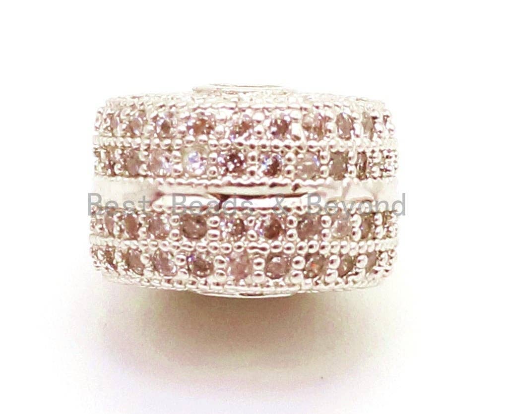 CZ Micro Pave Cylinder Spacer Beads with Clear Crystal for Bracelet/Necklace, Cubic Zirconia Beads, Bracelet Charms, 10x7mm, sku#G45