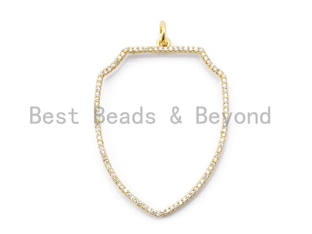 CZ Micro Pave Large Hollow Shield Frame Pendant, Cubic Zirconia Pave Pendant, Fashion Jewelry Findings, Pave Findings, 46x31mm, sku#F102