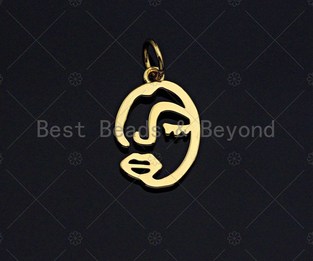 CZ Micro Pave Abstract face Shape Pendant/Charm, Picasso style Face Cubic Zirconia Pendant, Silver/Gold/Rose Gold Tone, 10x15mm, Sku#Y265