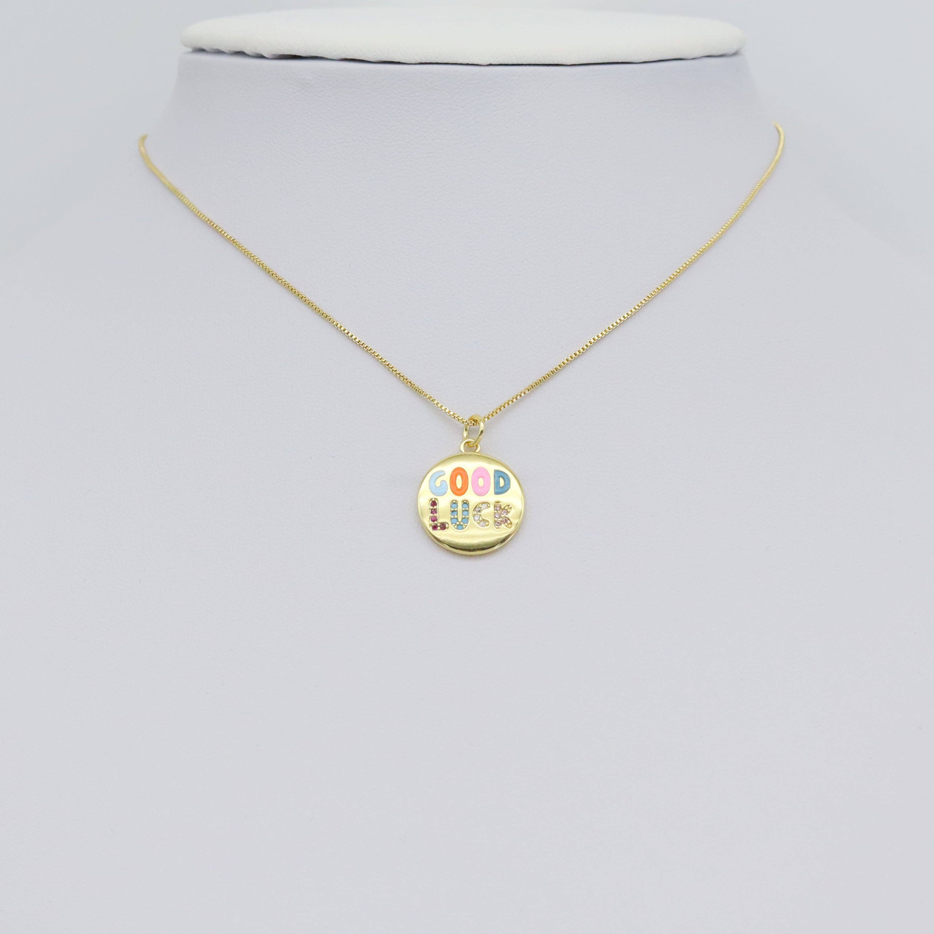 CZ Colorful Enamel Good Luck Coin Charm, Sku#LX442