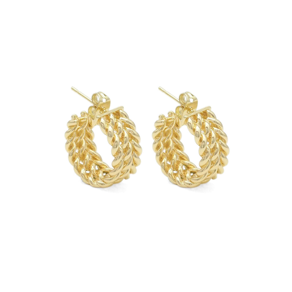 Gold Three Lines Wheat Flower patten hoop Earrings, Sku#ZX129