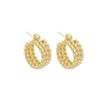 Gold Three Lines Wheat Flower patten hoop Earrings, Sku#ZX129