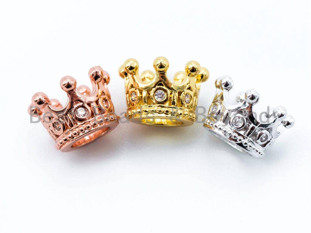 CZ Micro Pave Big Hole Crown Spacer Beads for Men's Bracelet, Cubic Zirconia Crown Beads, CZ Large Hole Crown Charm, 10x7mm, sku#G113/BY015