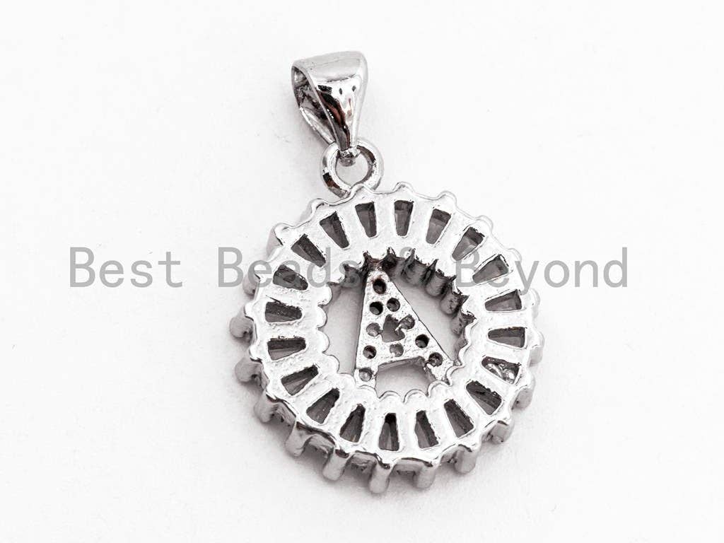 CZ Micro Pave Initial Letter A Charm/Pendent Beads,Cubic Zirconia Pave  Alphabet Beads Pendent, Gold/Silver Finish,16x18mm,sku#Z220