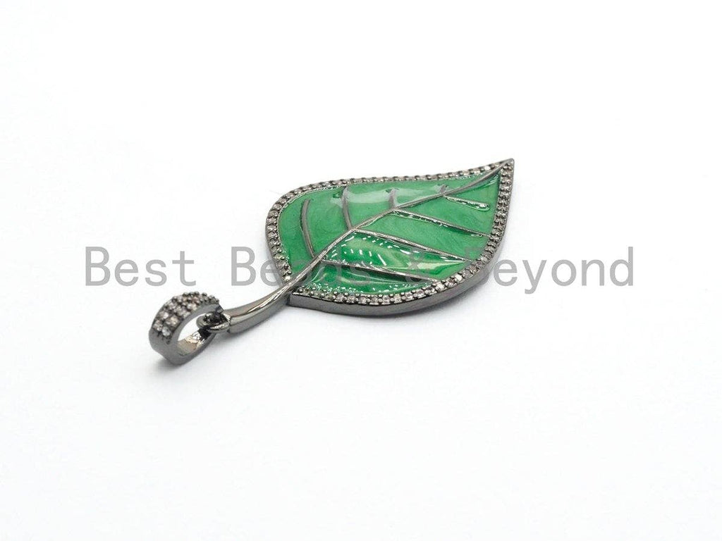 NEW Colorful Enamel Oil Drop Leaf Pendant, Cubic Zirconia Enamel Leaf Charm, Fashion Jewelry, 27x50mm, SKU#F618