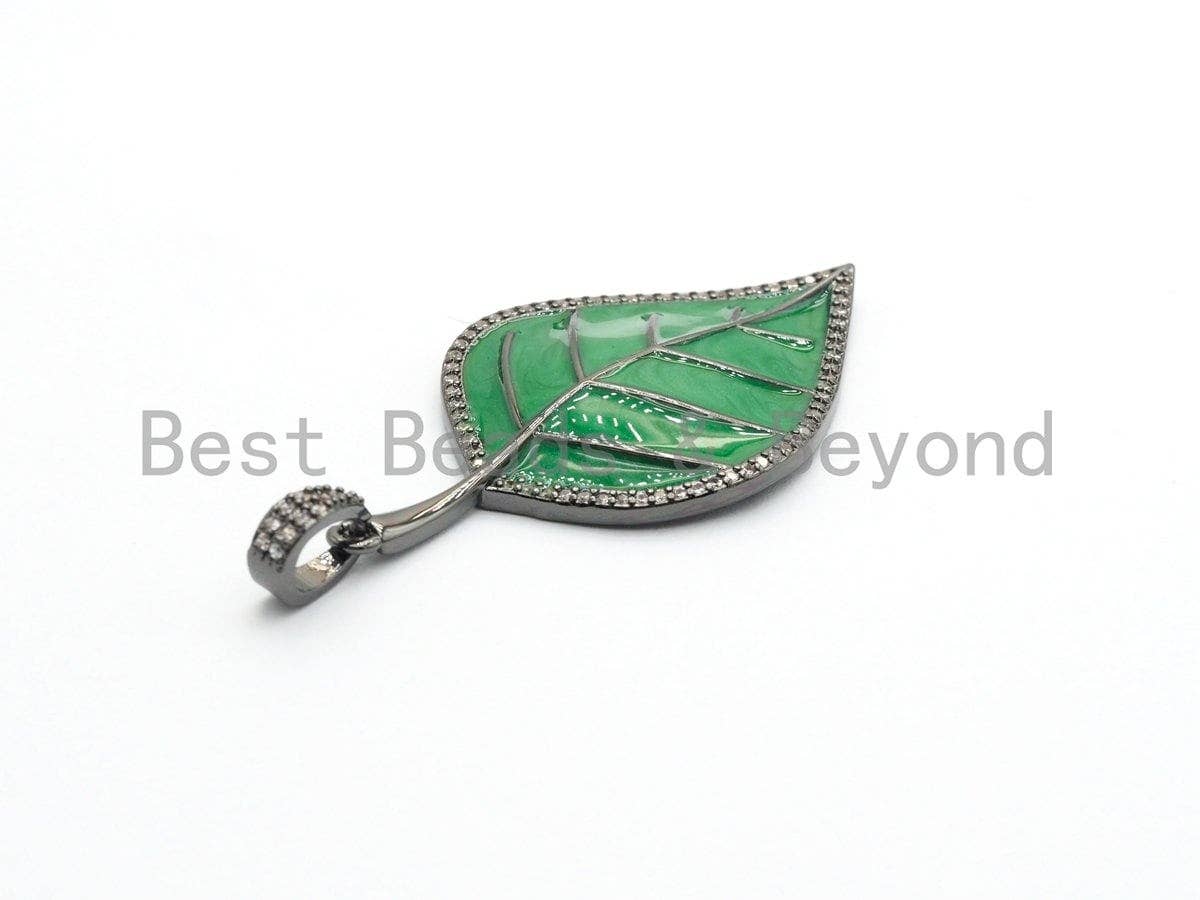NEW Colorful Enamel Oil Drop Leaf Pendant, Cubic Zirconia Enamel Leaf Charm, Fashion Jewelry, 27x50mm, SKU#F618