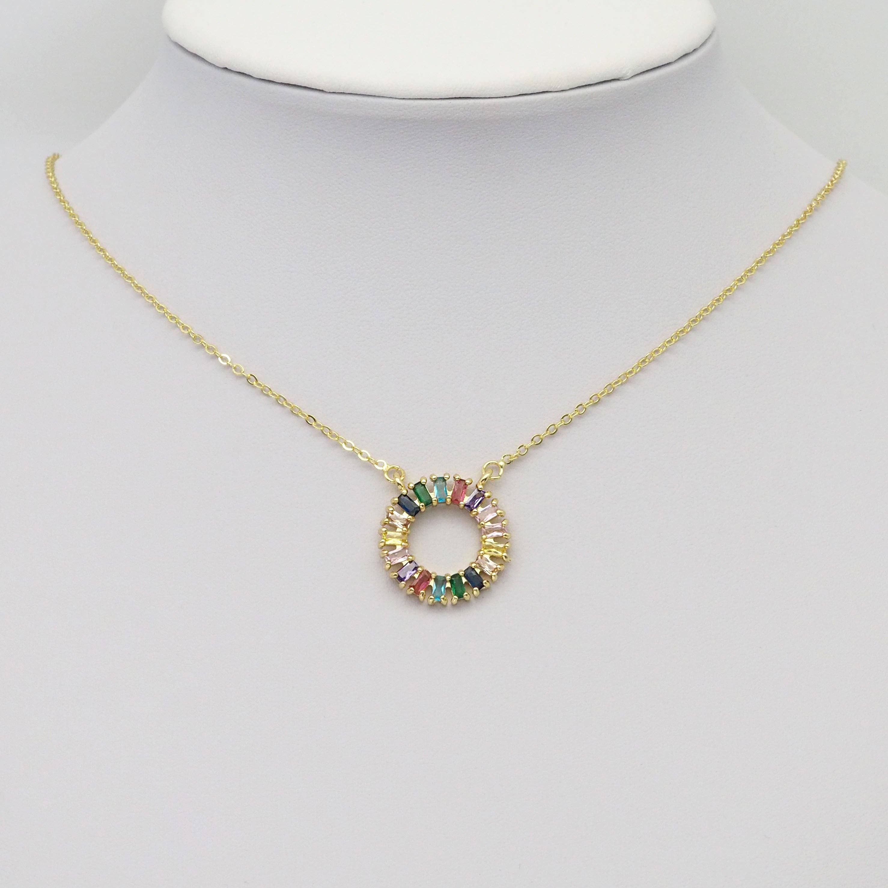 Colorful Baguette CZ Gold Round Ring Charm, Sku#LX306