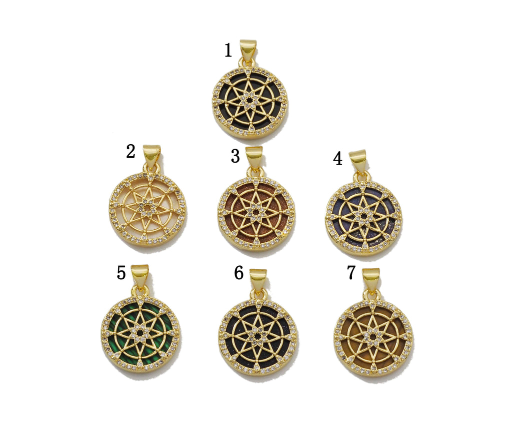 Floral Star of David On Round Coin Gemstone Charm, Sku#LX113