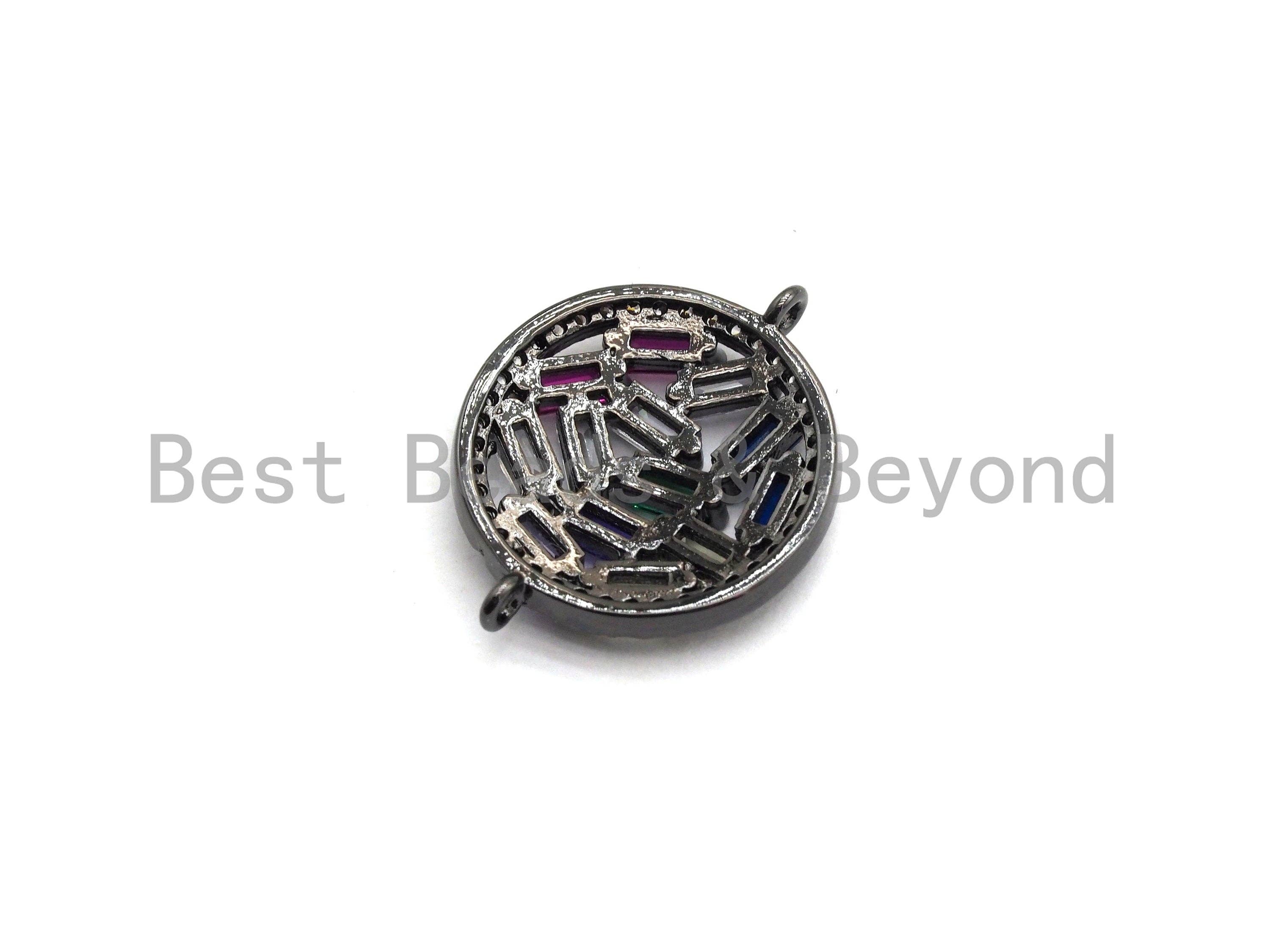 Colorful CZ Micro Pave Round Connector with baguette cz cluster, Link Connector, Spacer Connector, 17x22mm,sku#E410