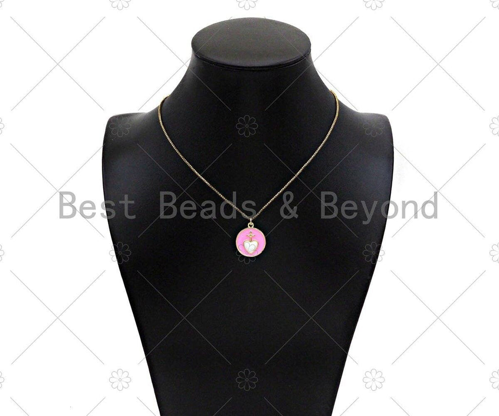 Enamel Colorful Cross Heart On Round Coin Shape Pendant, 18k Gold Enamel Charm, Enamel Jewelry, 21x18mm,Sku#Z1336