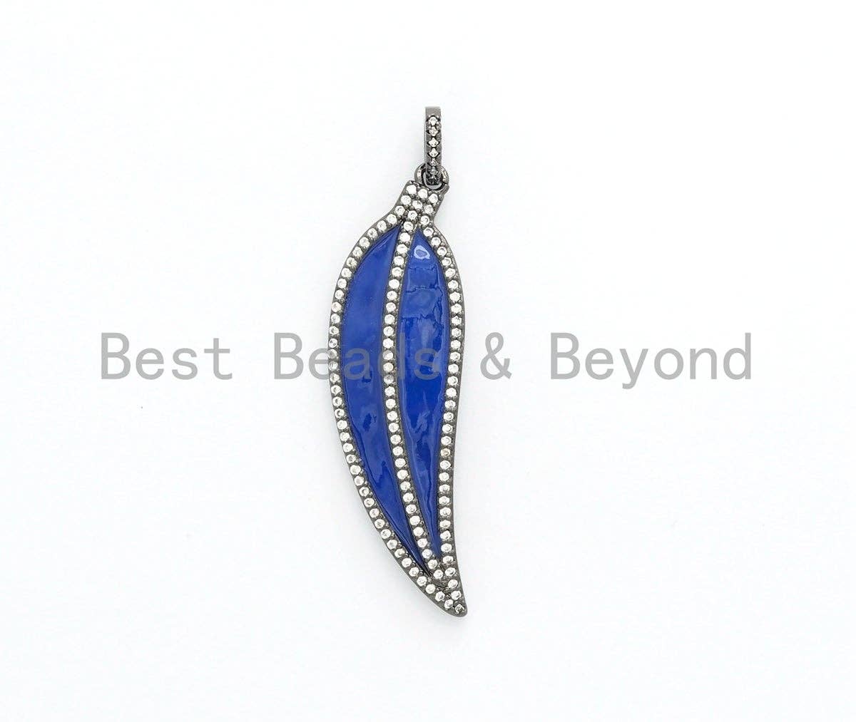 NEW Enamel Colorful Leaf Pendant,CZ Micro Pave Oil Drop Leaf pendant,Enamel pendant,Enamel Jewelry,14x48mm,sku#F619