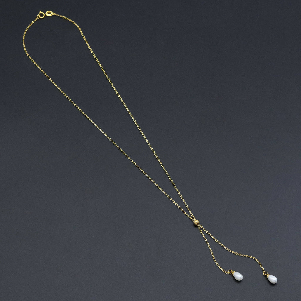 Dainty Gold link Chain White Drop Pearl Pendant Necklace, Sku#ZX210