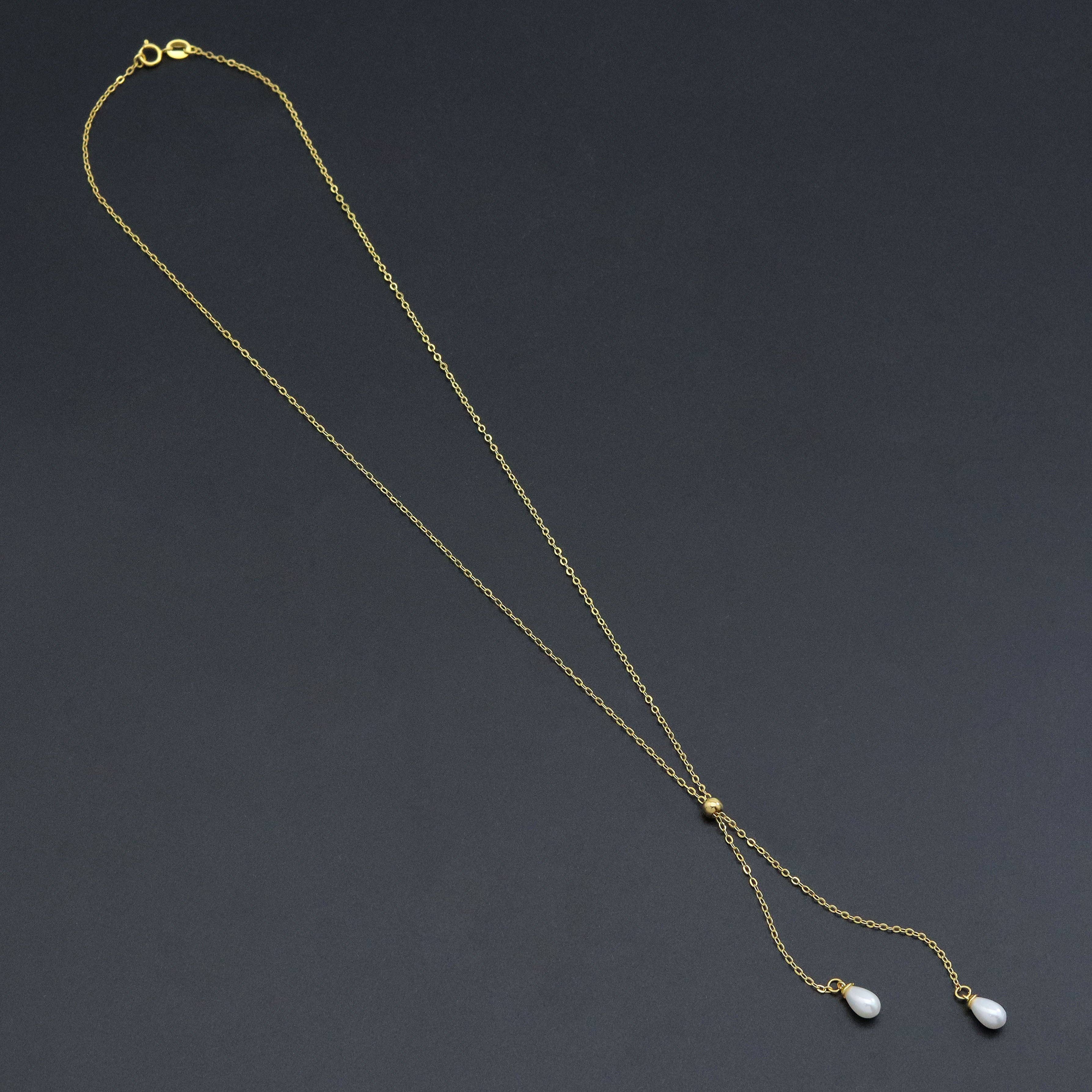 Dainty Gold link Chain White Drop Pearl Pendant Necklace, Sku#ZX210