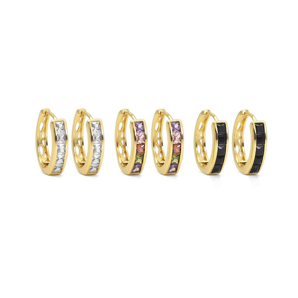 Clear Black Colorful Baguette CZ Oval Earrings, Sku#Y842