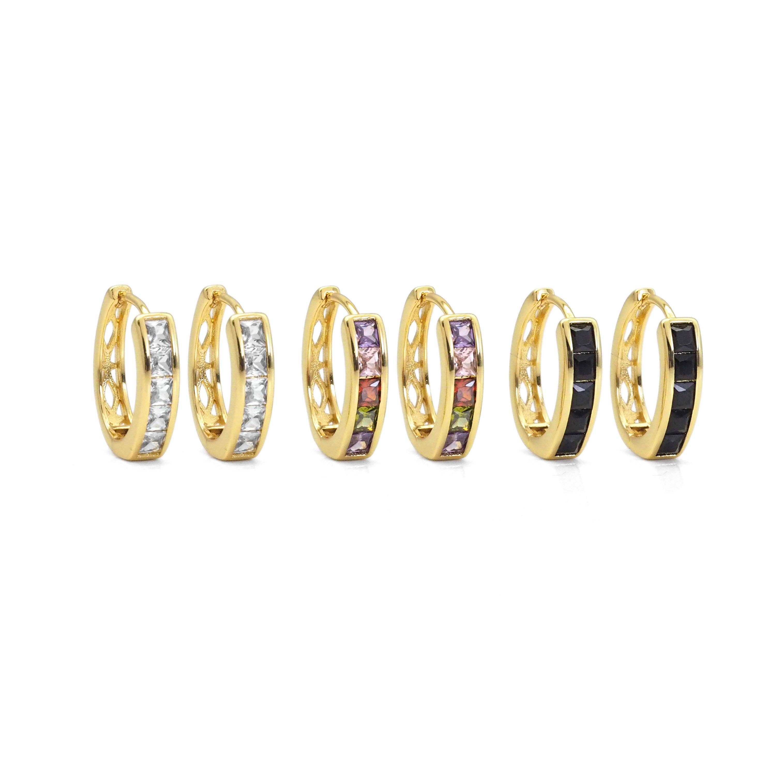 Clear Black Colorful Baguette CZ Oval Earrings, Sku#Y842