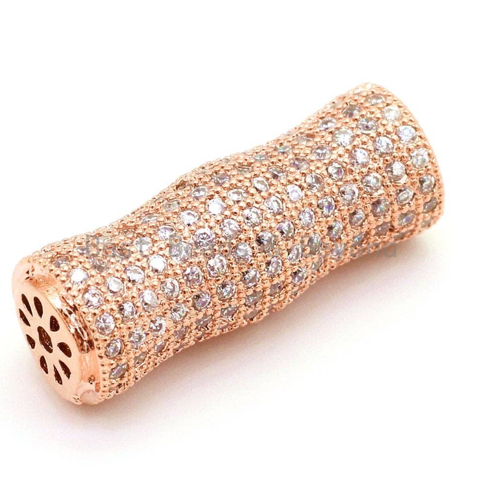 CZ Micro Pave Focal Tube with Clear CZ for Bracelet/Necklace, Cubic Zirconia Separator Tube, 17x10mm, sku#G9