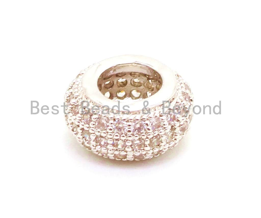 10x5mm CZ Micro Pave Rondelle Big Hole Spacer Beads, Cubic Zirconia Large Hole Space Beads, Sliding Beads, sku#G76