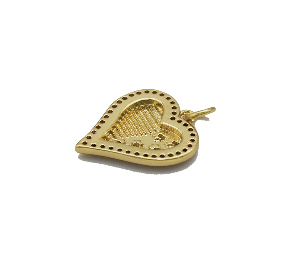 CZ Pave Gold Star On Heart Charm, Sku#LX118