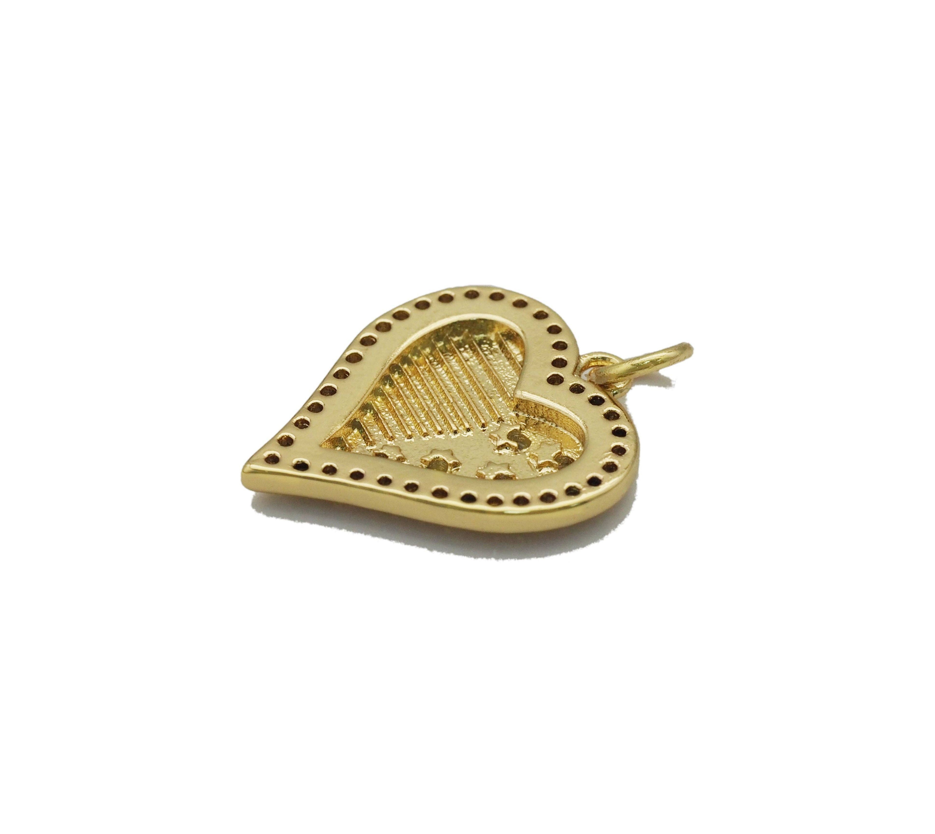 CZ Pave Gold Star On Heart Charm, Sku#LX118