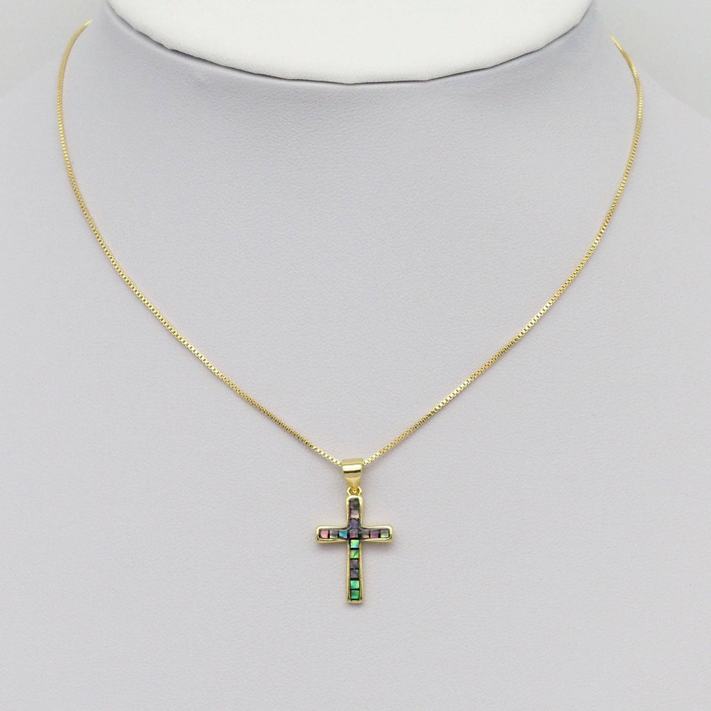 Abalone Pink White Mother of pearl Cross Charm, Sku#LX391/wl23