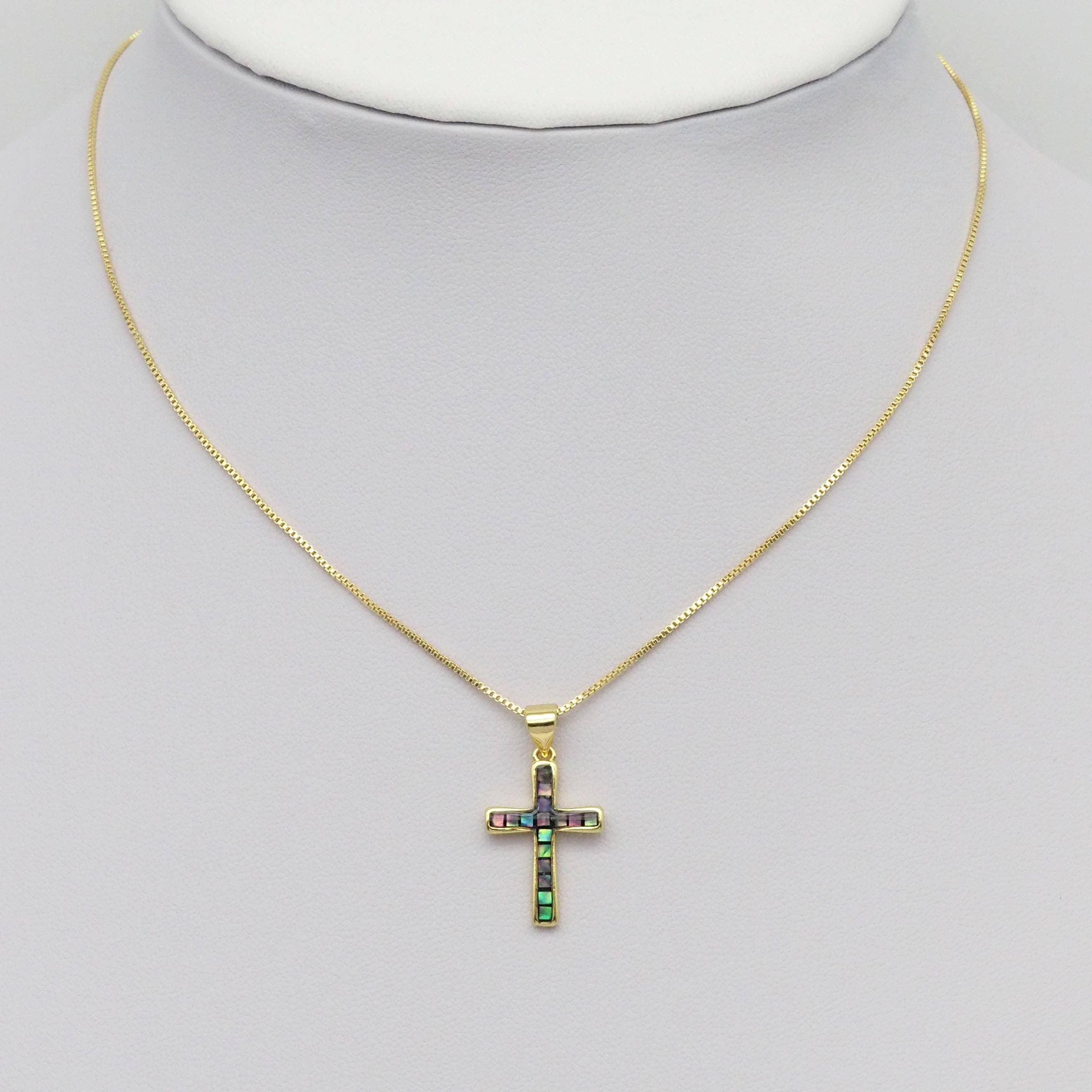 Abalone Pink White Mother of pearl Cross Charm, Sku#LX391/wl23