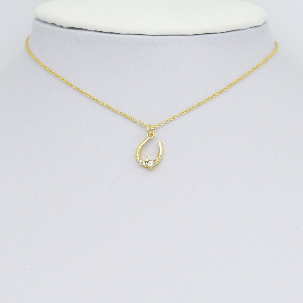 Gold U Shape Clear CZ Charm Pendant, Sku#Y1028
