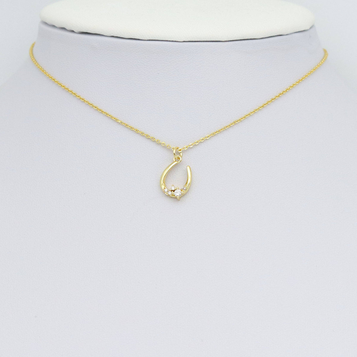 Gold U Shape Clear CZ Charm Pendant, Sku#Y1028