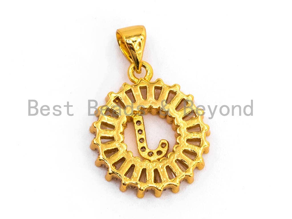 CZ Micro Pave Initial Letter J Charm/Pendent Beads,Cubic Zirconia Pave Alphabet Beads Pendent, Gold/Silver Finish,16x18mm,sku#Z229