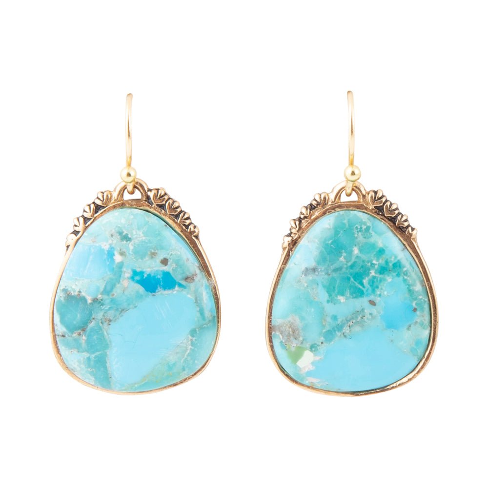 Agave Genuine Blue Turquoise Golden Drop Earrings