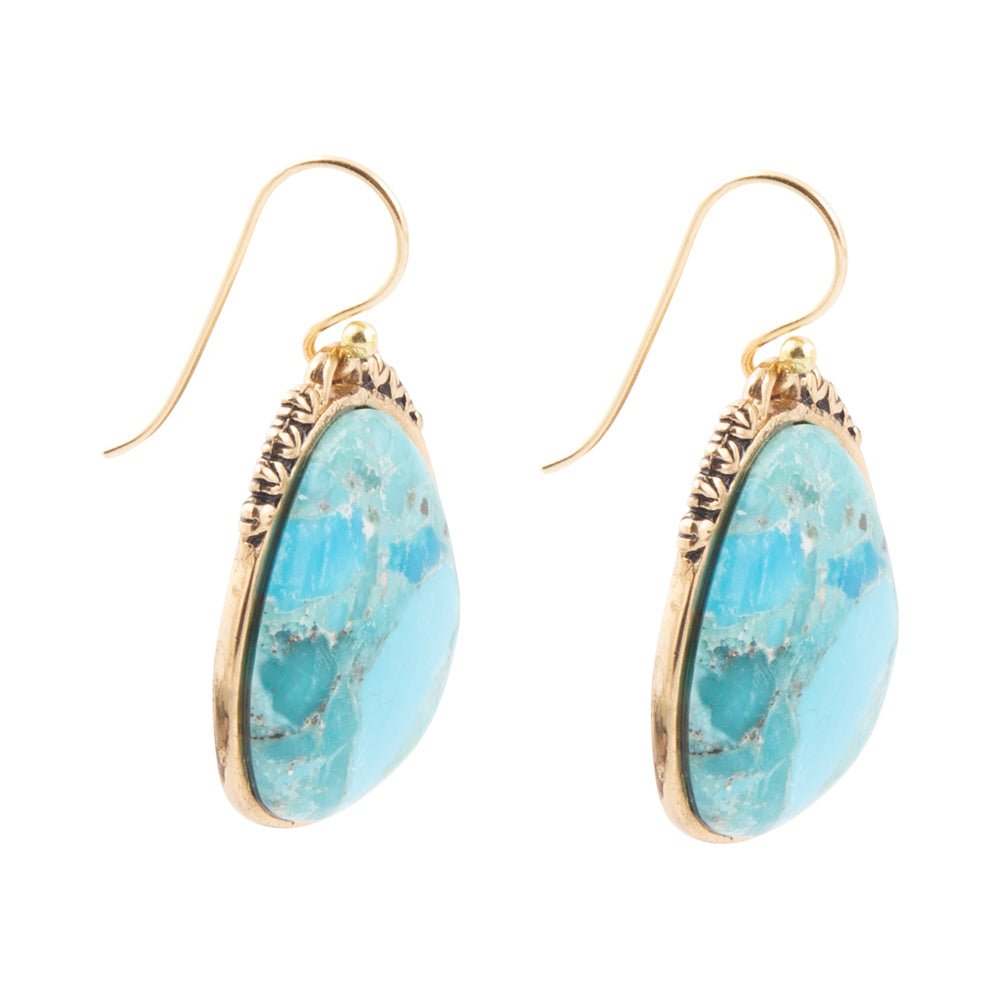 Agave Genuine Blue Turquoise Golden Drop Earrings
