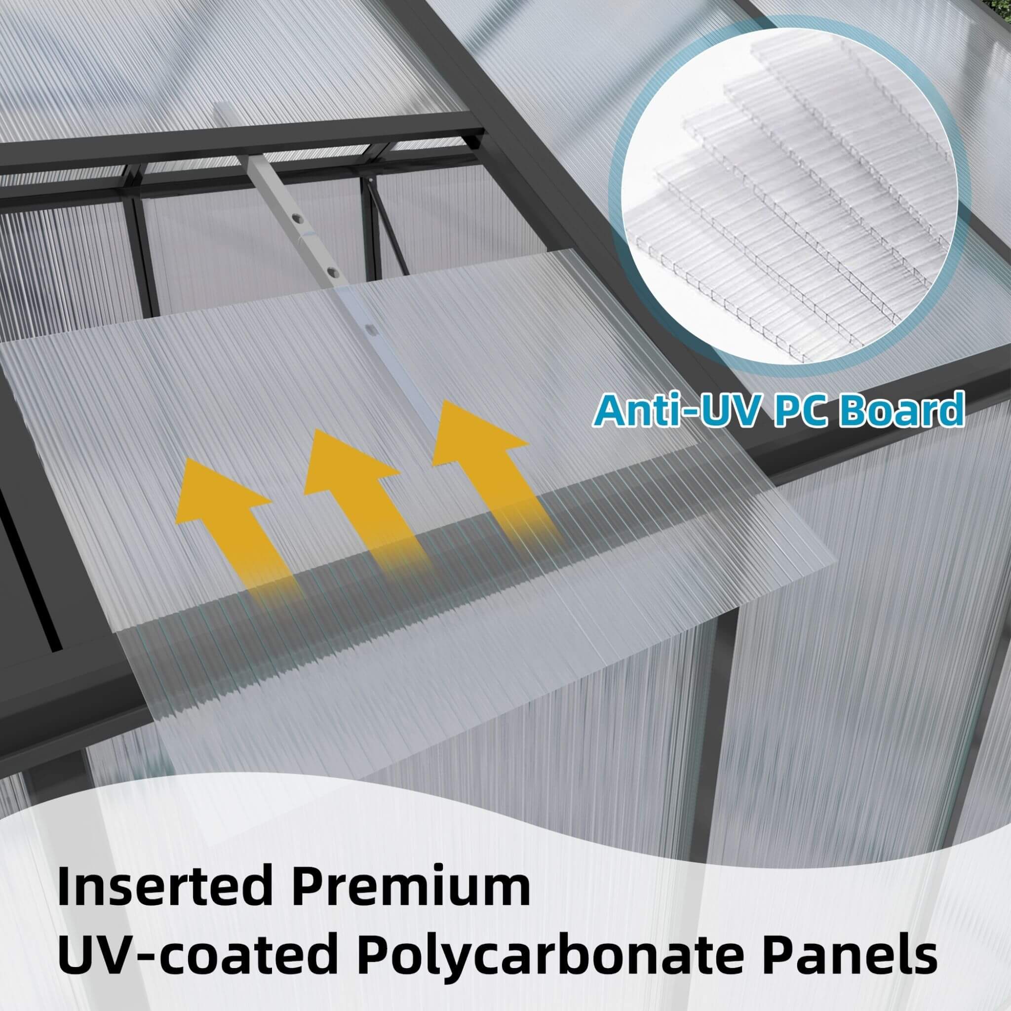 [08X12FT] All-Season Outdoor Backyard Polycarbonate Greenhouse With Raised Base And Aluminum Frame (SAK78614)