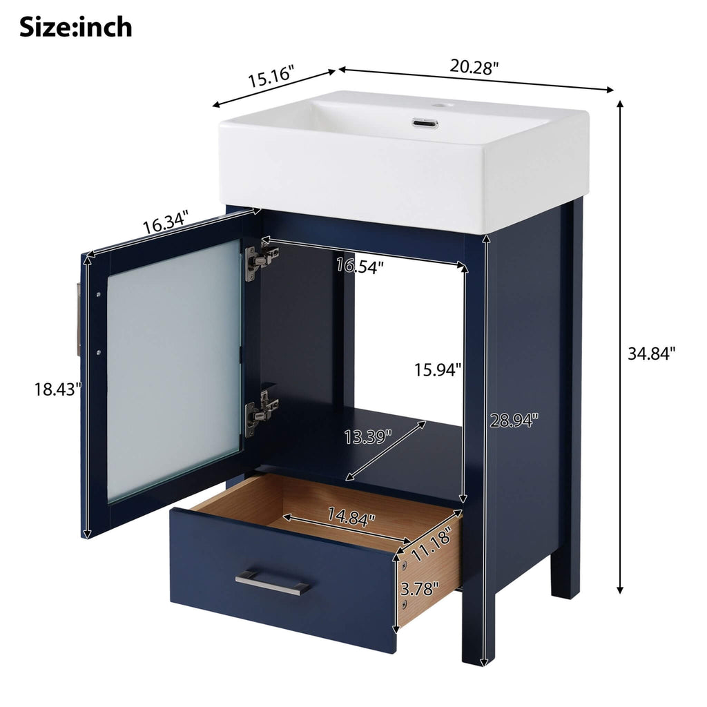 Alora 20-Inch Modern Bathroom Vanity With Ceramic Sink And Storage Cabinet (SAK39851)
