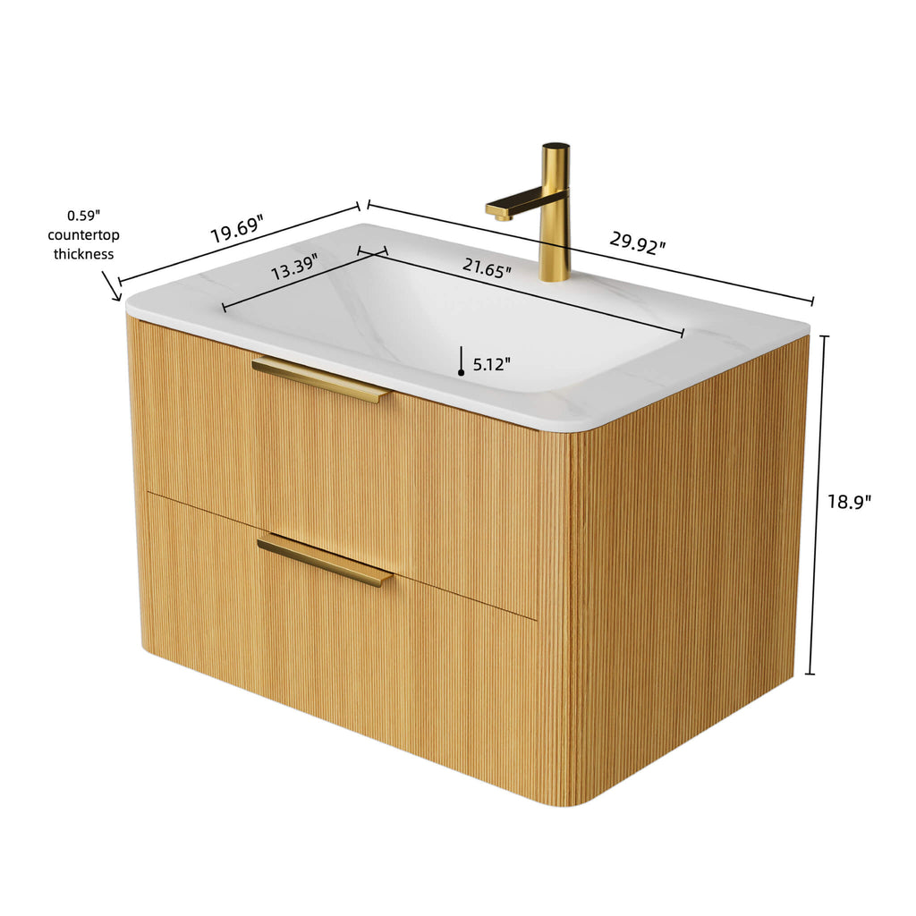 Alora Luxury 30/36-Inch Sintered Stone Floating Bathroom Vanity With Sink (SAK62871)