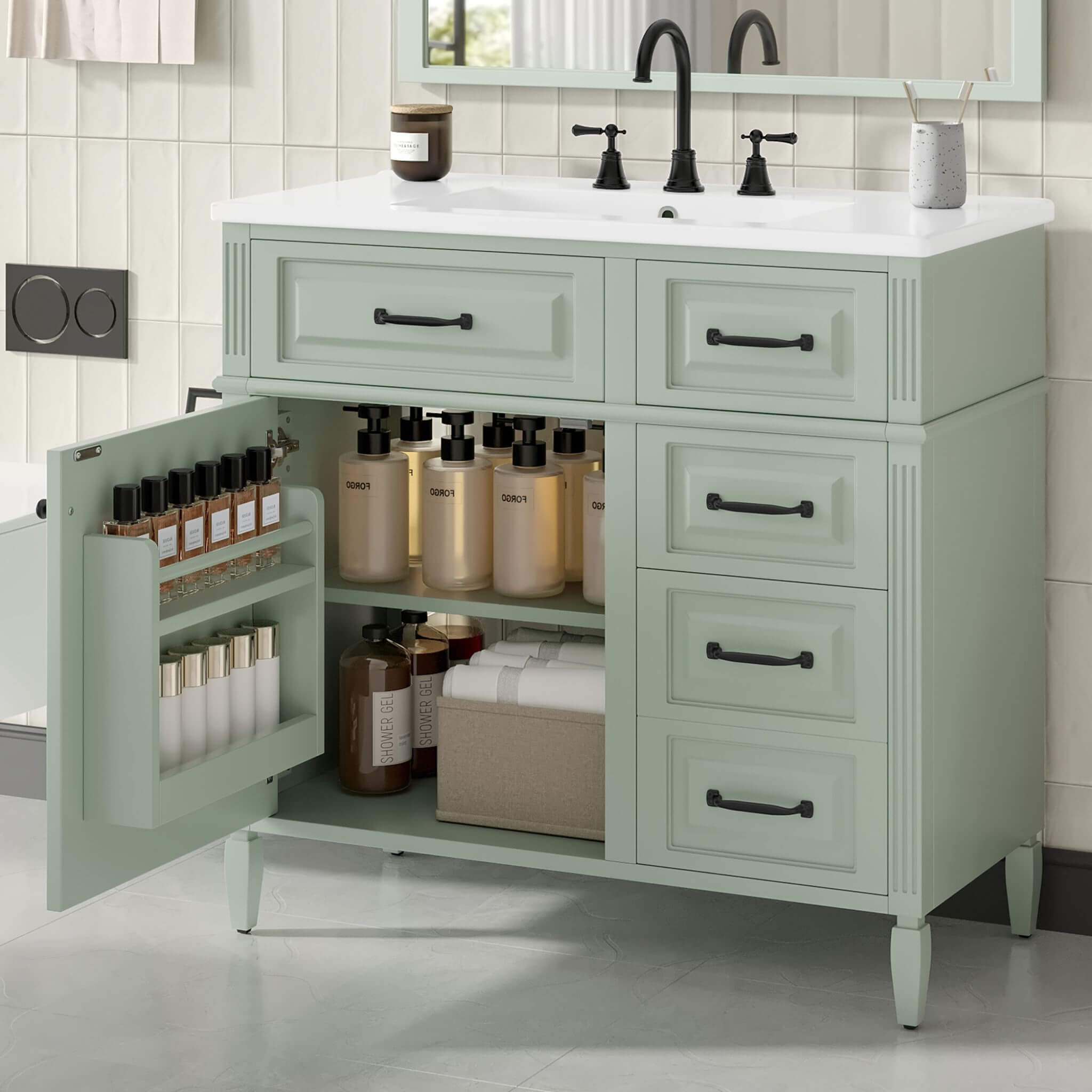 Alora 36-Inch Freestanding Bathroom Vanity With Ceramic Sink And Storage Cabinets [Faucet Not Included] (SAK86310)