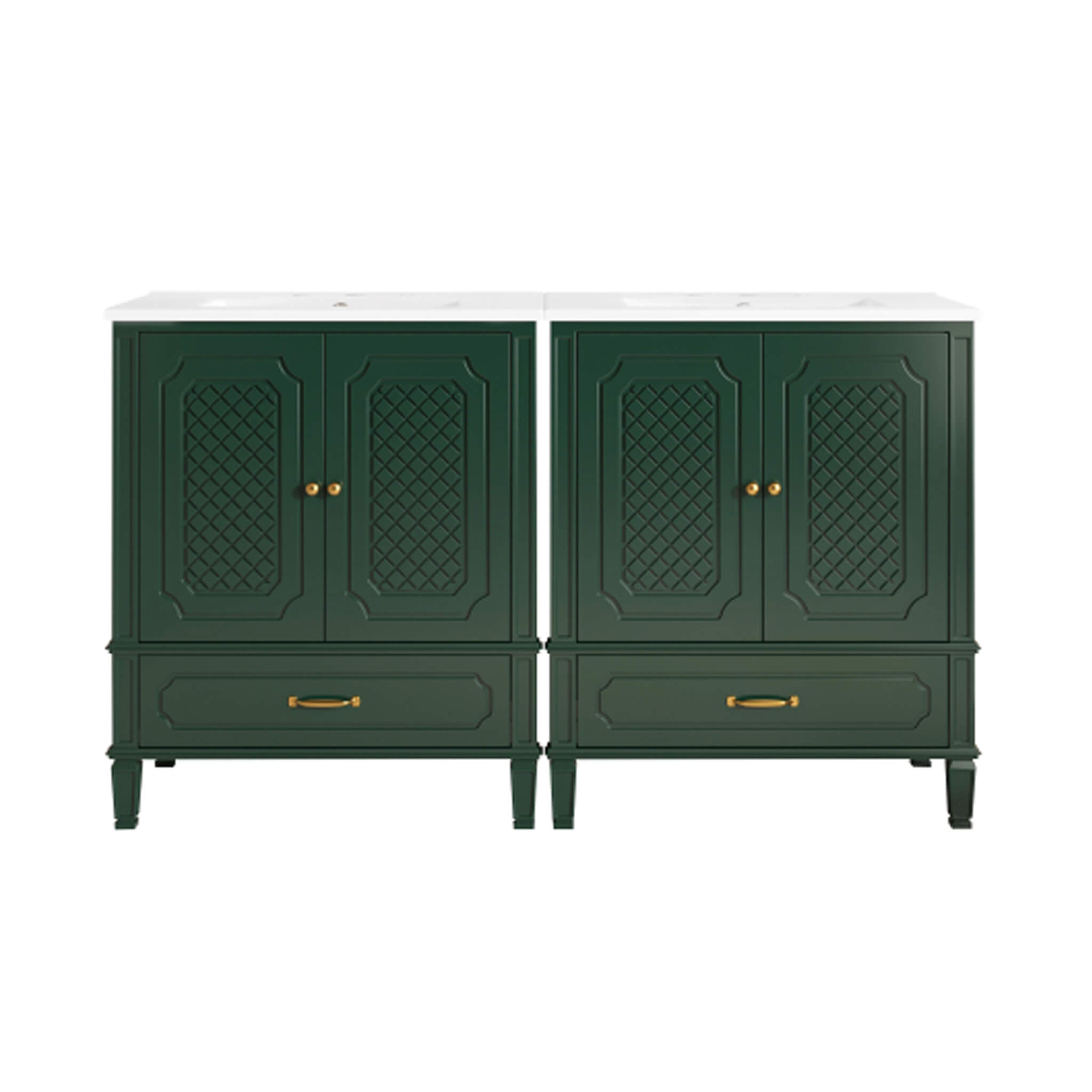 Alora 60-Inch Green Vintage Double Sink Vanity With Cabinets And Drawers (SAK19524)