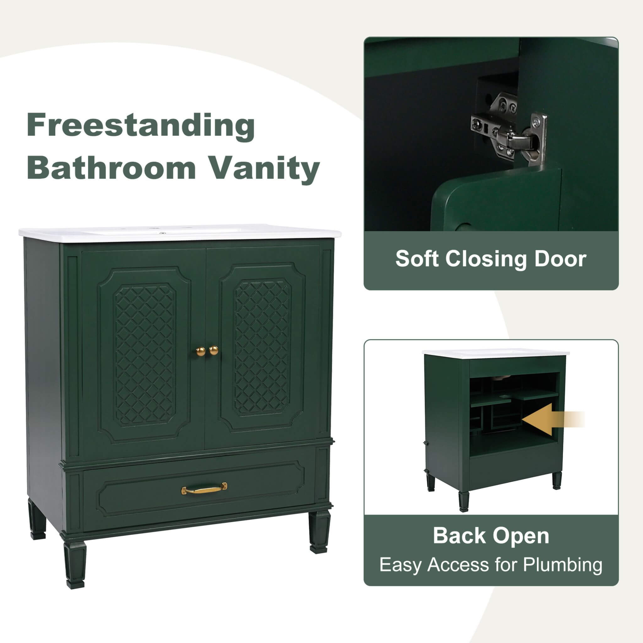 Alora 60-Inch Green Vintage Double Sink Vanity With Cabinets And Drawers (SAK19524)