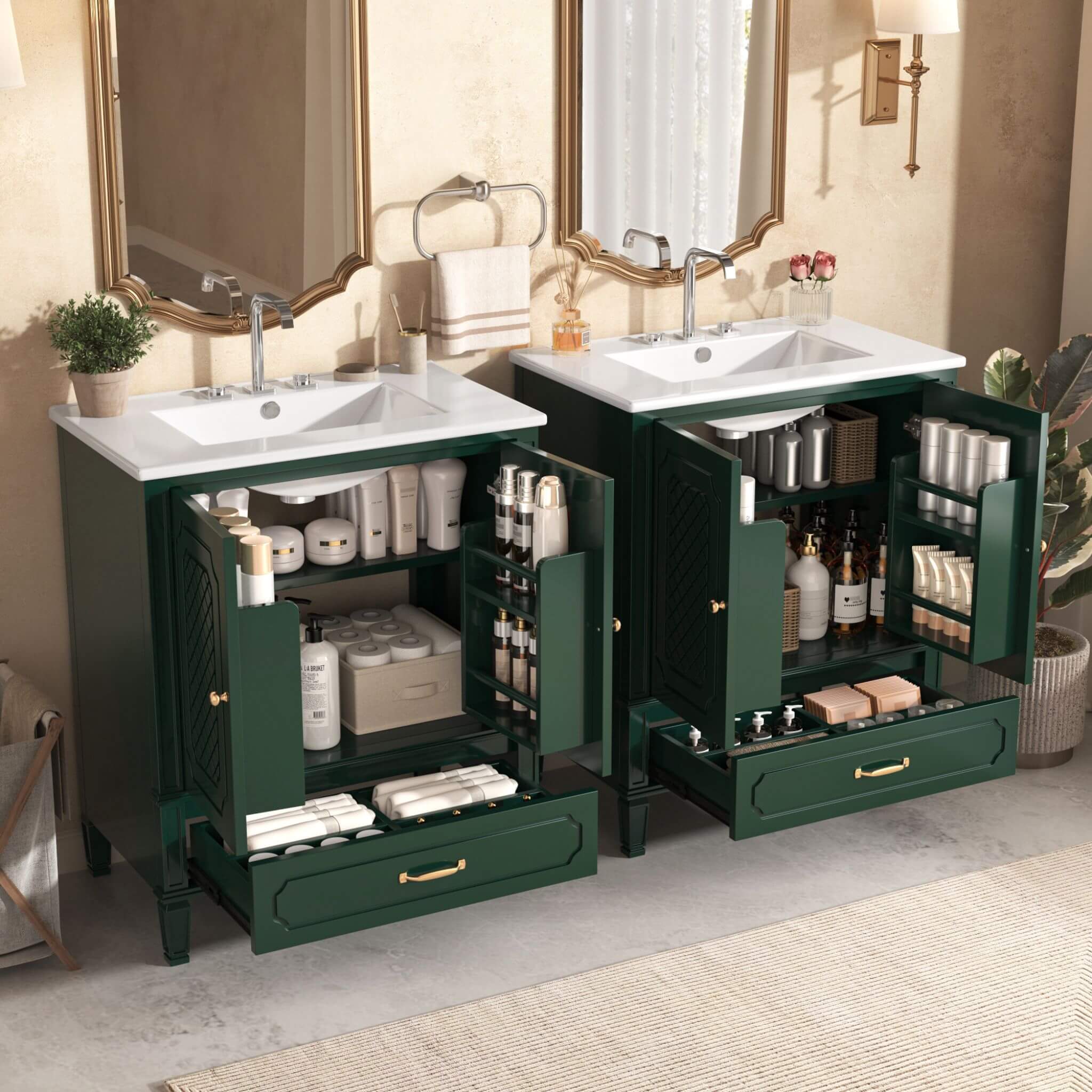 Alora 60-Inch Green Vintage Double Sink Vanity With Cabinets And Drawers (SAK19524)