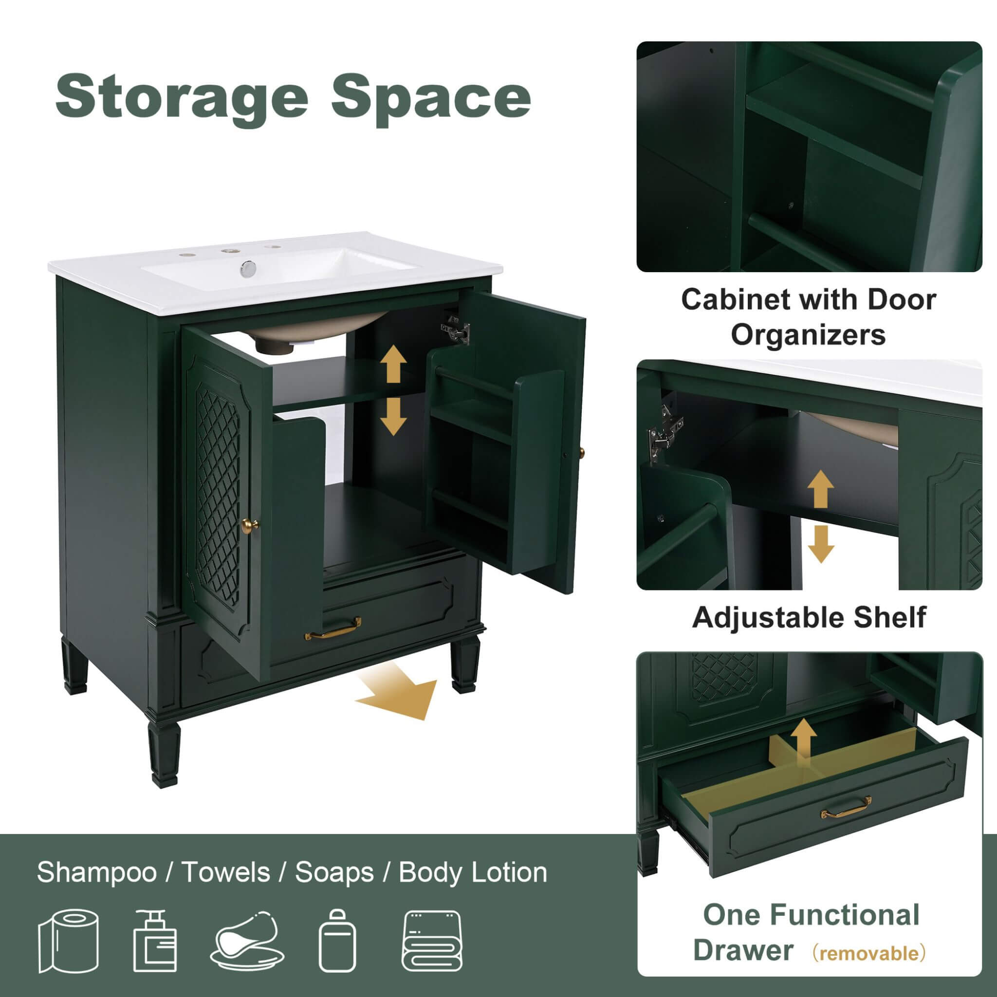 Alora 60-Inch Green Vintage Double Sink Vanity With Cabinets And Drawers (SAK19524)