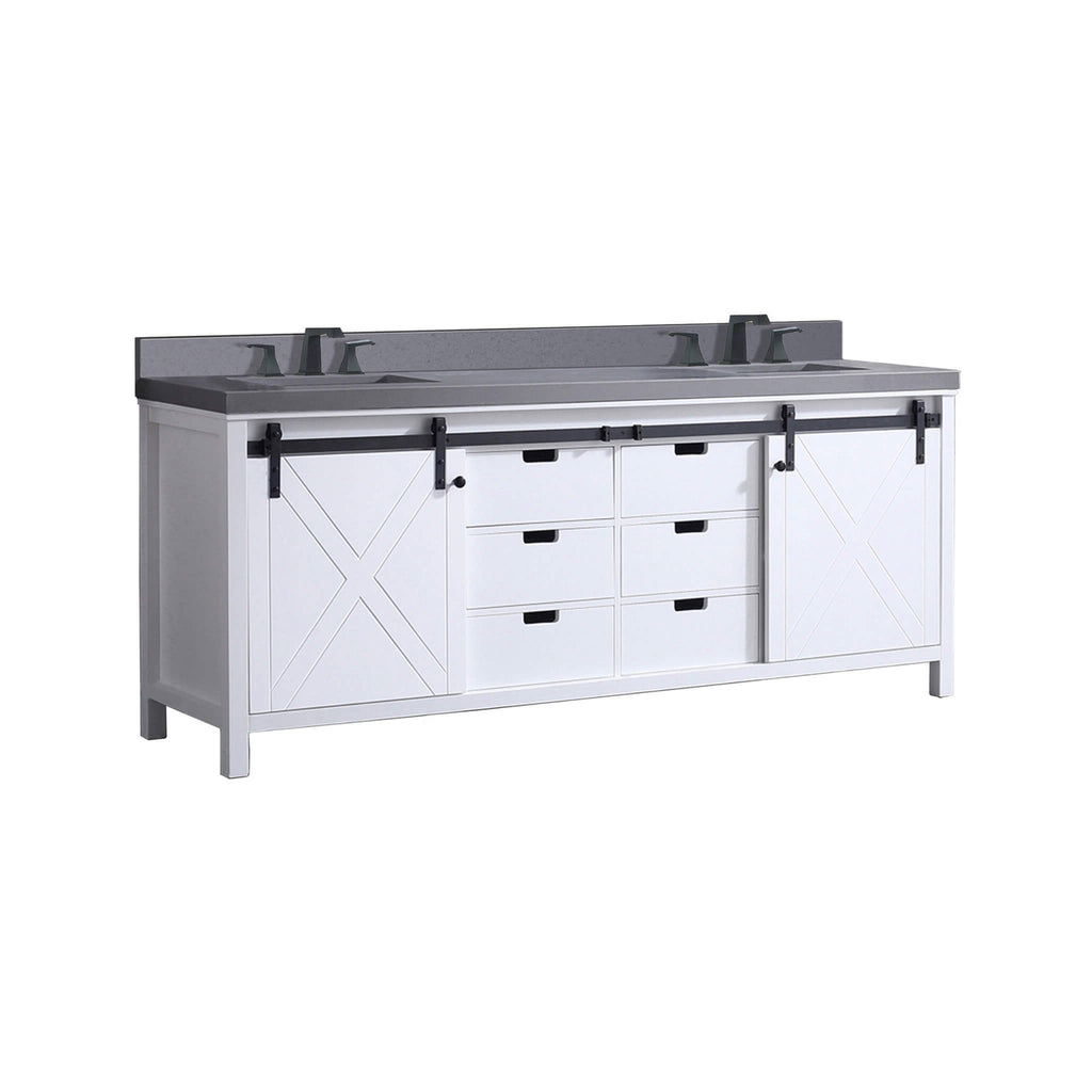 Alora White Bathroom Vanity With Gray Quartz Top And Faucet Set (SAK19470)