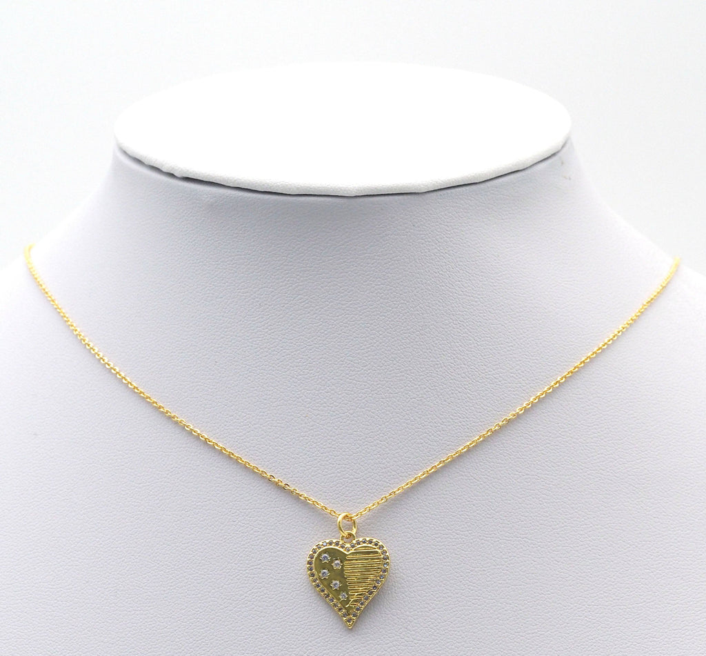 CZ Pave Gold Star On Heart Charm, Sku#LX118