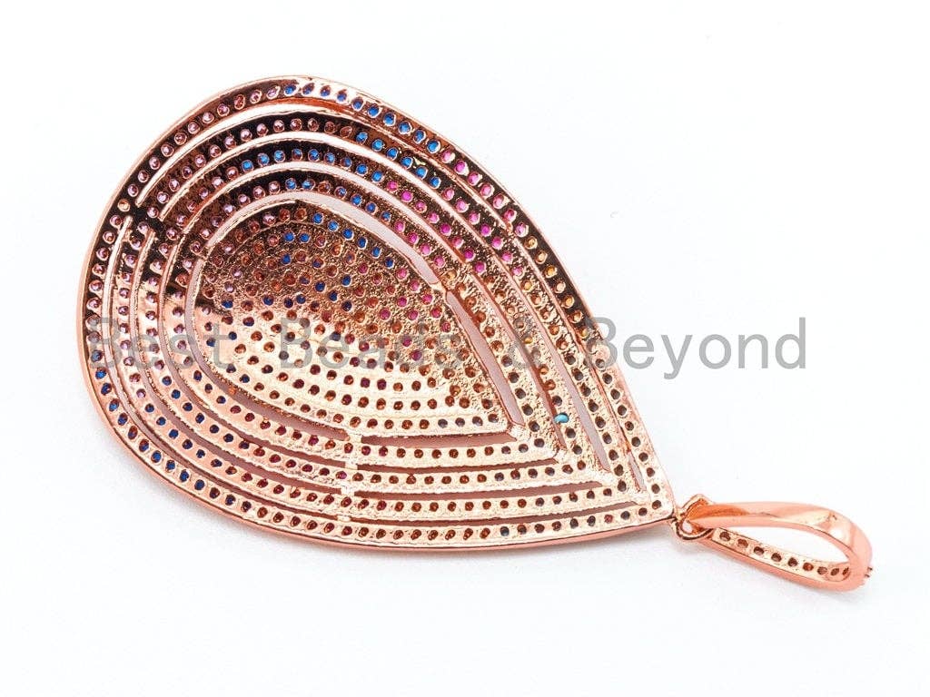 CZ Micro Pave Mixed Color Teardrop  Pendant, Cubic Zirconia Pendant, Colored CZ Pave in Gold/Silver/Rose Gold Finish, 60x31mm, SKU#F183