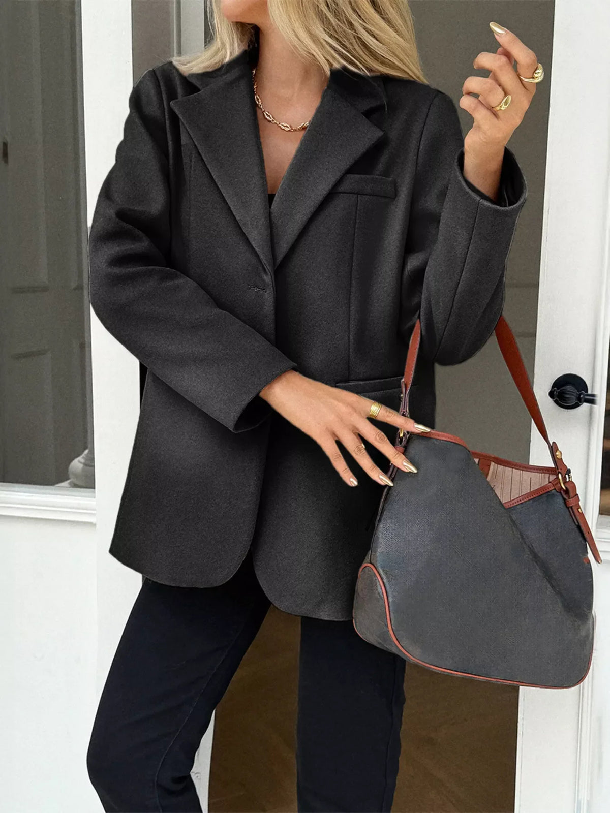 Lapel Collar Button Up Blazer