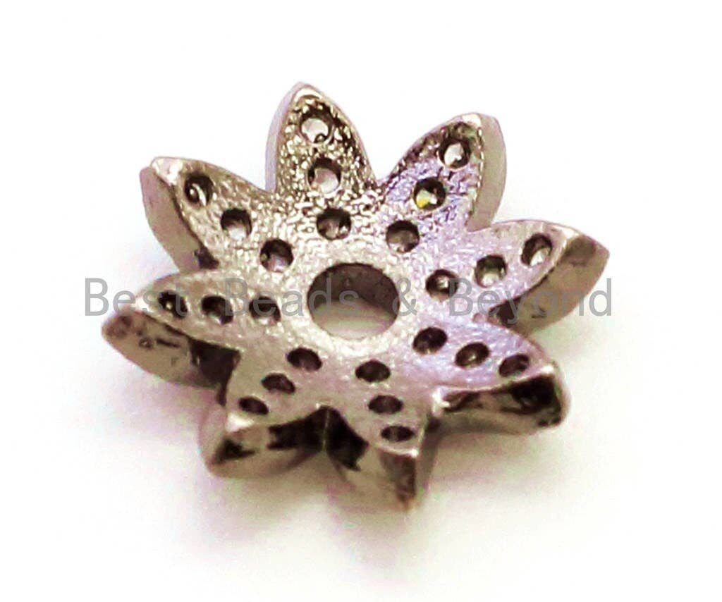 CZ Micro Pave Flower Bead Cap, Cubic Zirconia Bead Cap, 11x2mm, 8x2mm, 2pcs/6pcs sku#G90-Bestbeads & Beyond