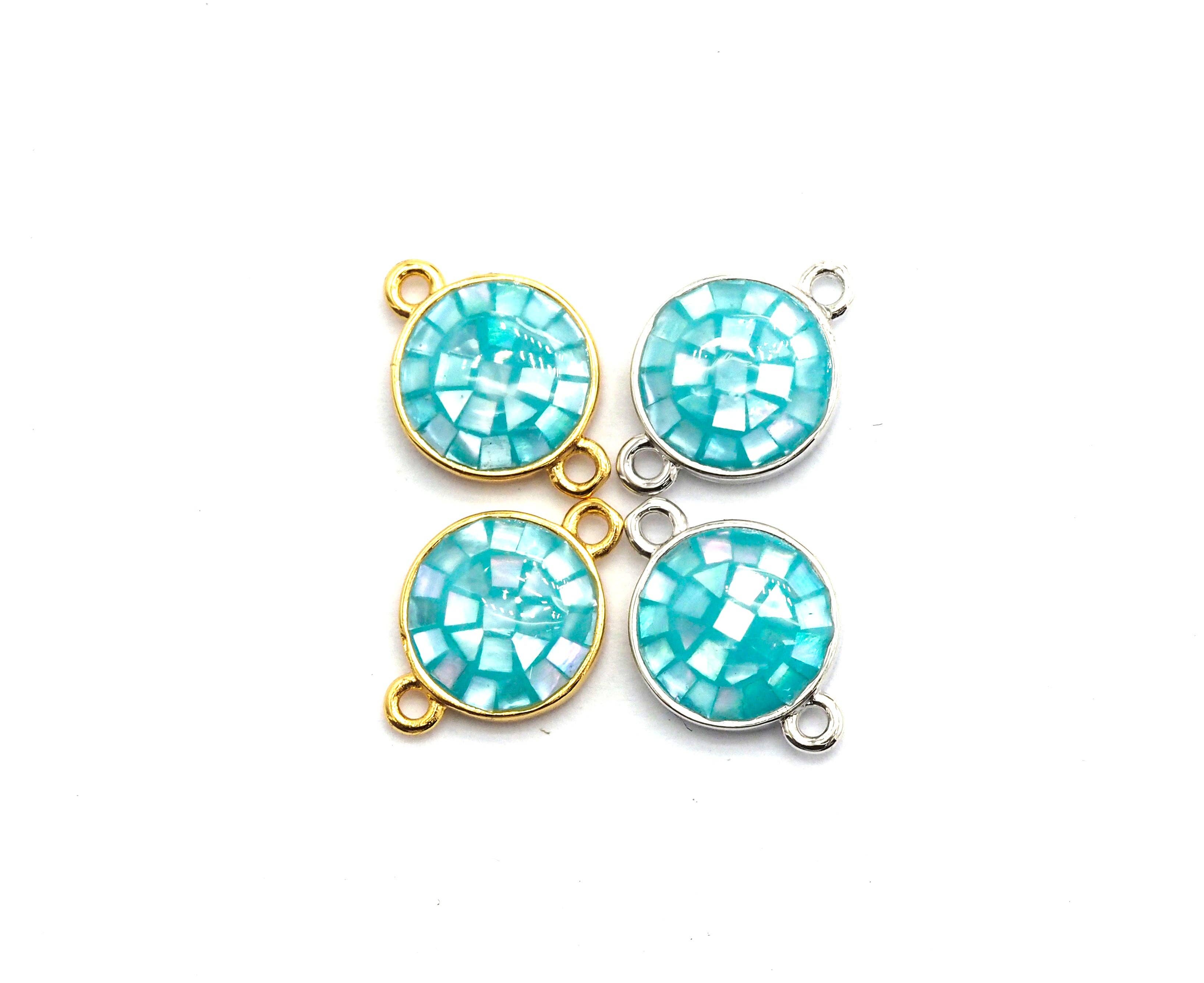 Natural Blue Shell Round Shape Charm, 15x10mm, Sku#Z280