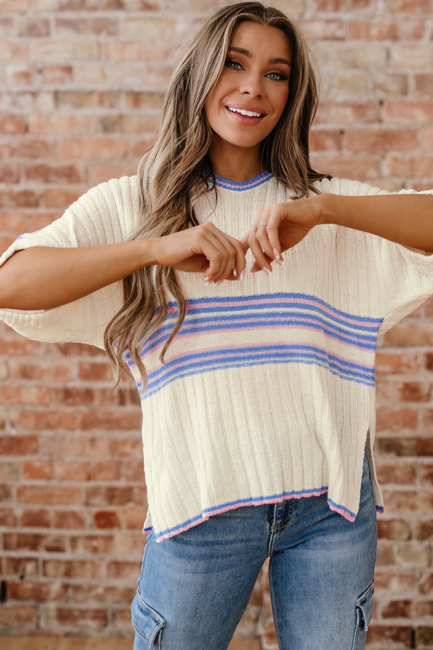 Haven Rib Knit Oversized Sweater-Threaded Pear